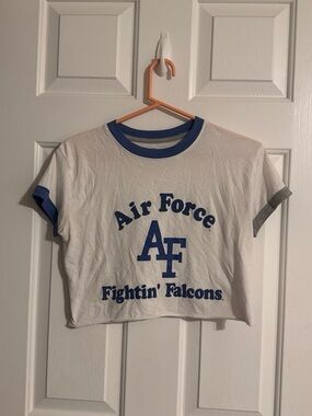 Air Force Fightin' Falcons White & Blue Ringer Crop Tee